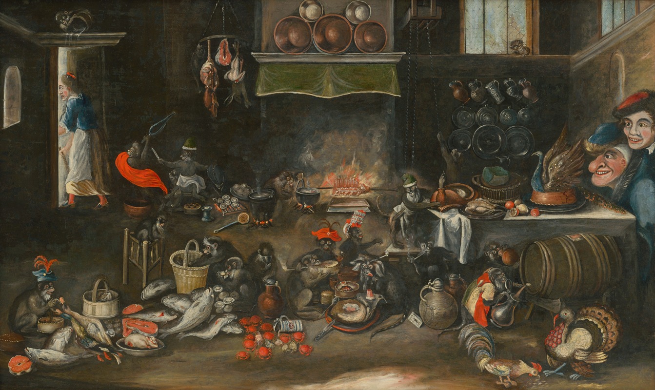 Circle of Frans Francken the Younger - Monkeys in the Kitchen