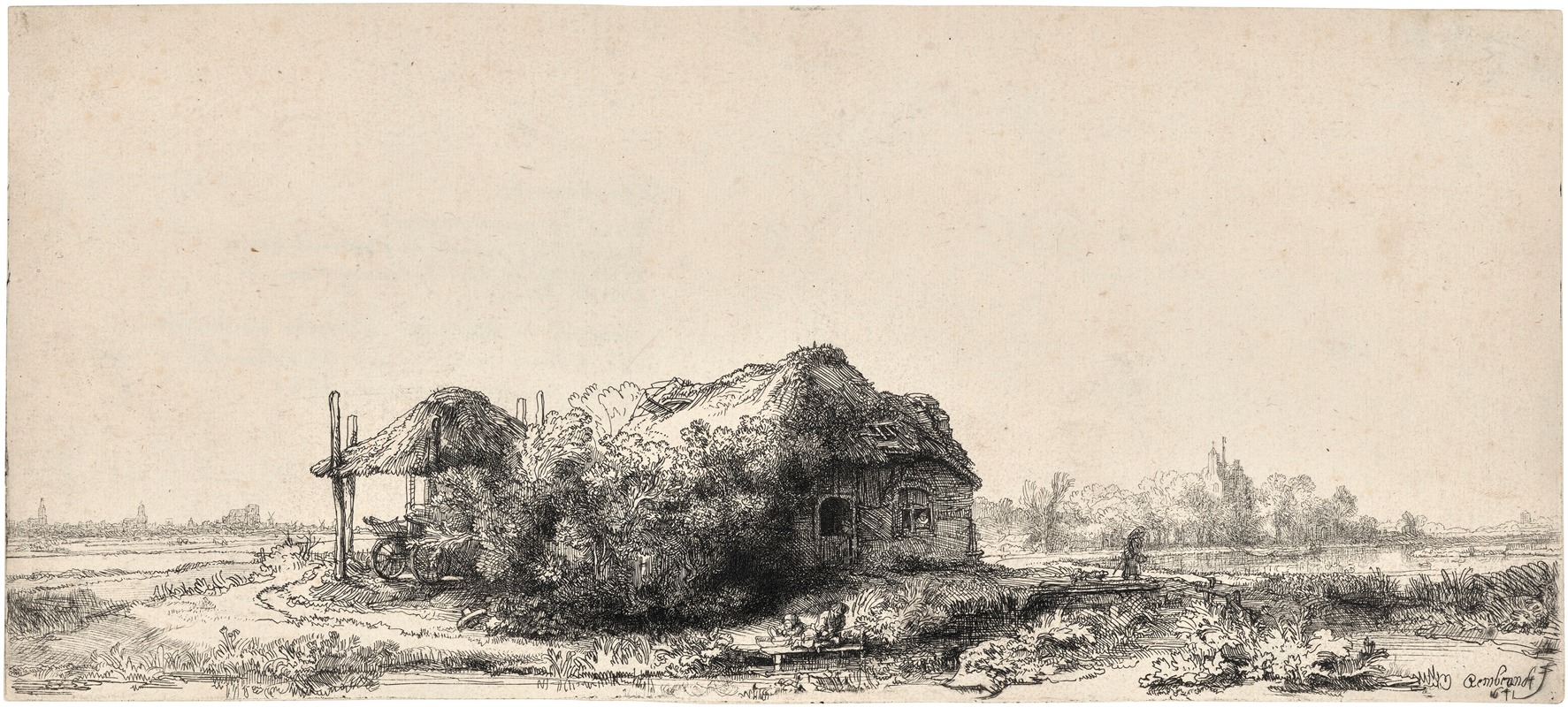 Rembrandt van Rijn - Landscape with Cottages and a Hay Barn