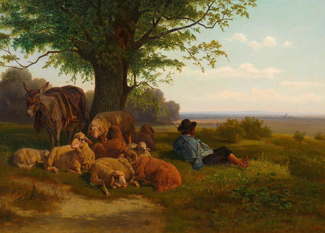 Gustav Ranzoni - Schafhirte mit Herde bei der Mittagsrast