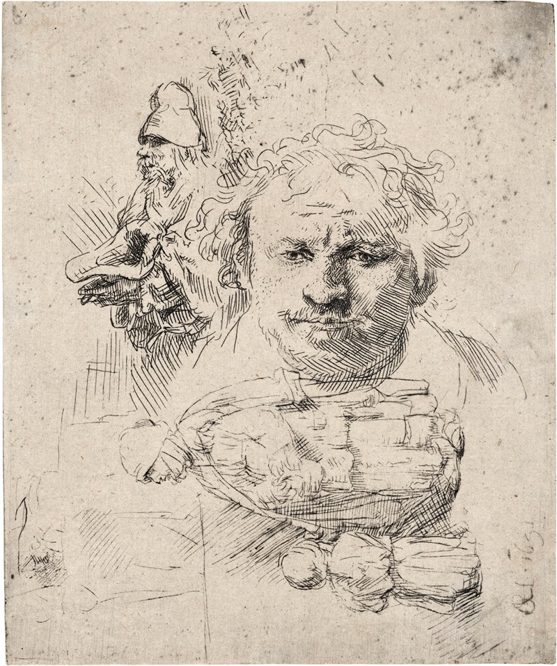 Rembrandt van Rijn - Sheet of Studies with the Head of the Artist, a Beggar Man, Woman and Child