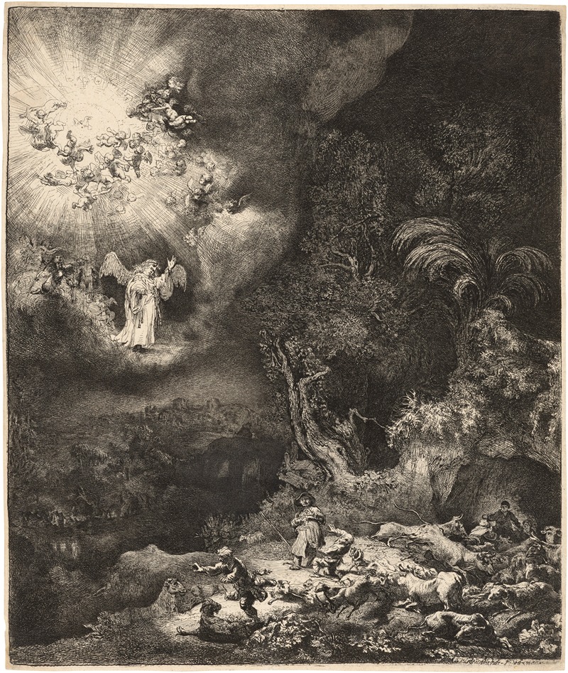 Rembrandt van Rijn - The Angel appearing to the Shepherds