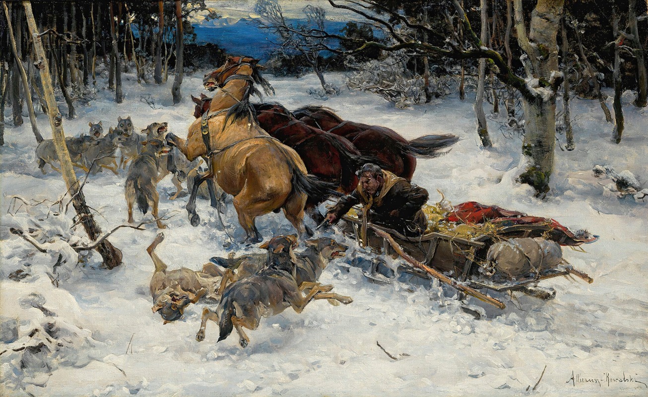 A Sledge Under Attack By Wolves by Alfred Von Wierusz-Kowalski - Artvee