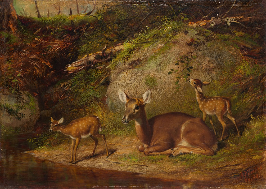 Arthur Fitzwilliam Tait - Doe and Two Fawns