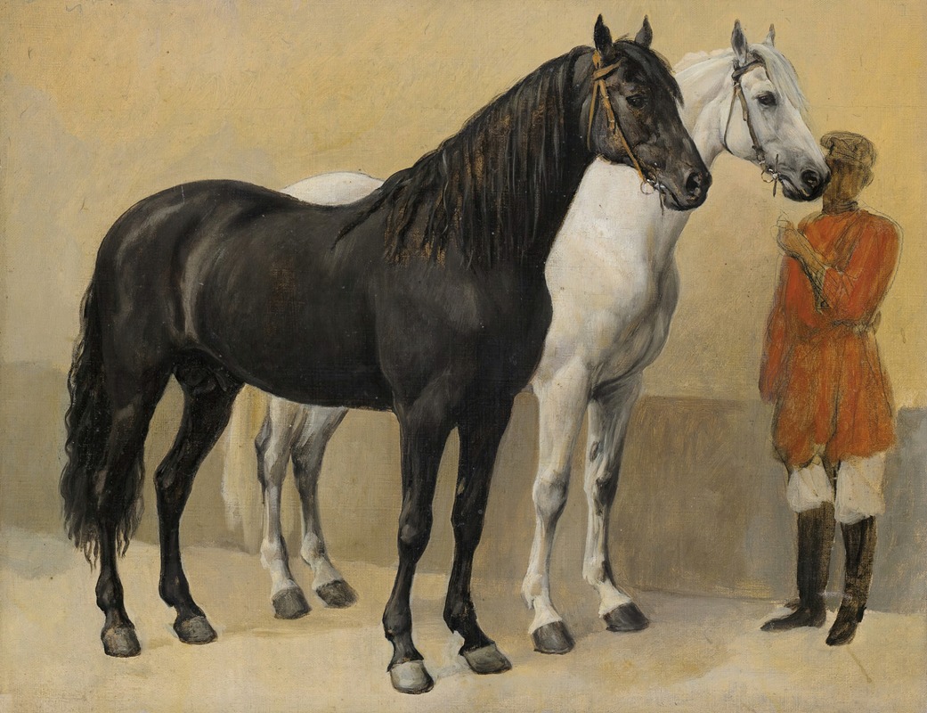 Denis Auguste Marie Raffet - Two Horses Of Prince Anatole Demidoff (1813-1870)