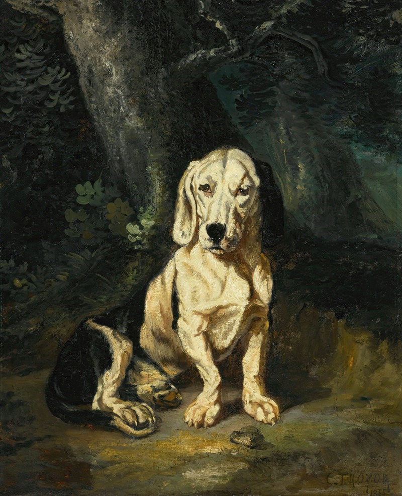 Constant Troyon - A Seated Basset Hound