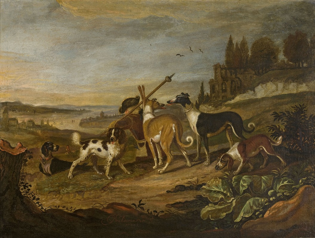 Adriaen Cornelisz Beeldemaker - Gundogs against landscape