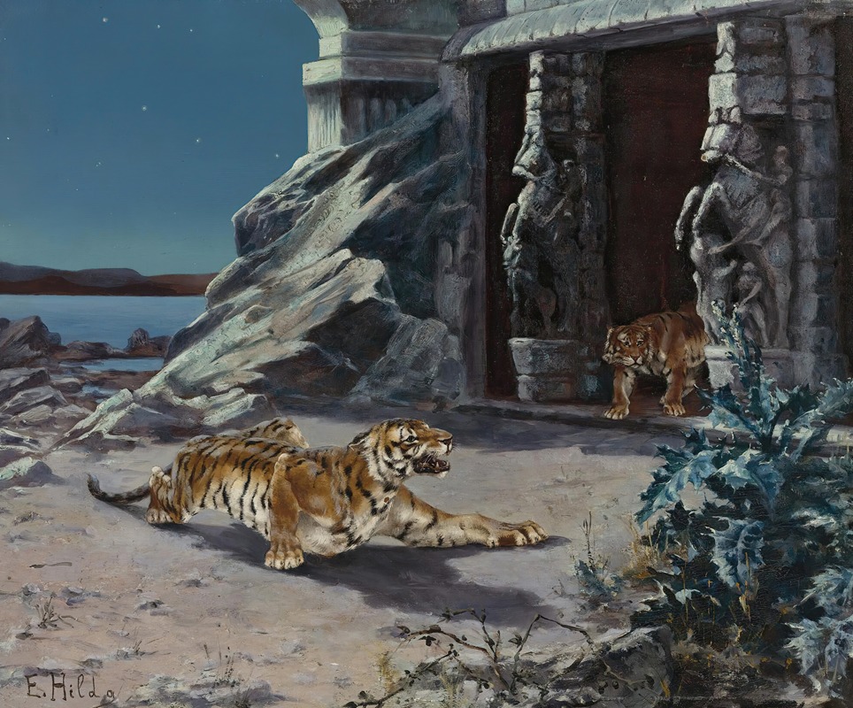 E. Baily Hilda - Tigers At A Temple Entrance