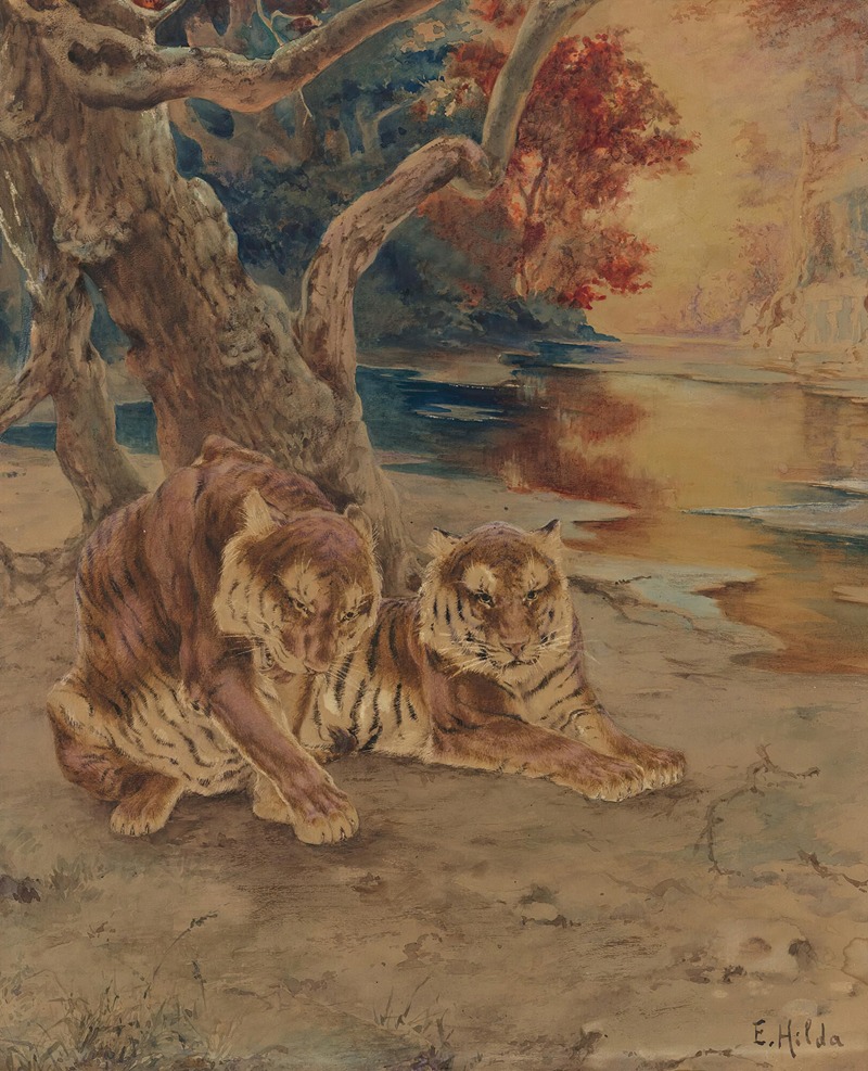 E. Baily Hilda - A Pair Of Tigers Resting Under A Tree