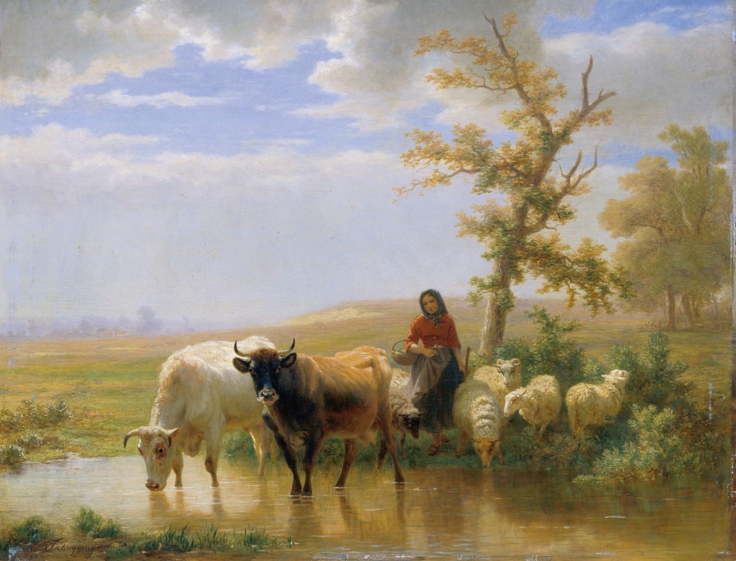 Edmond Jean-Baptiste Tschaggeny - Kühe und Schafe