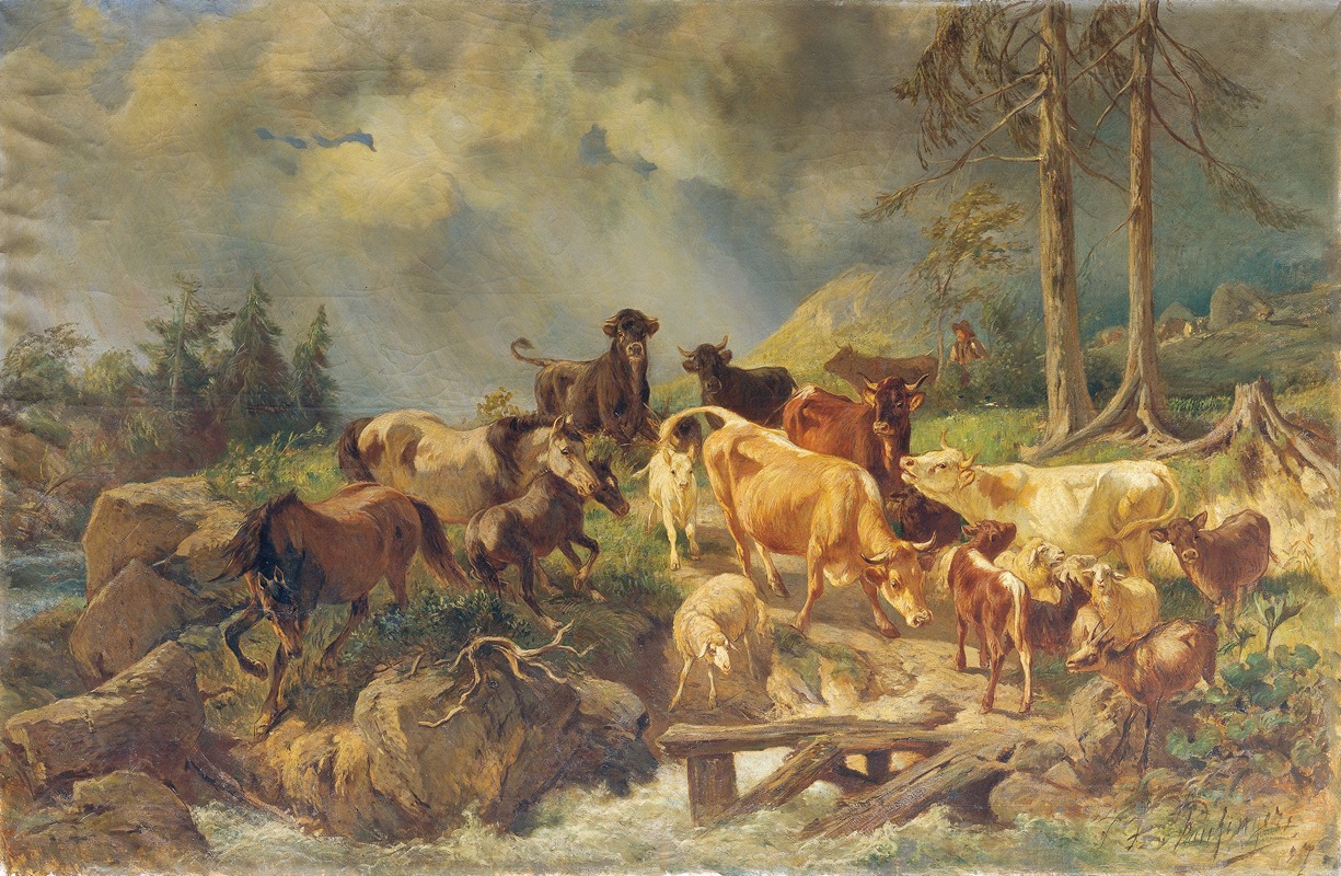 Franz Xaver von Pausinger - Bergige Landschaft mit Kühen