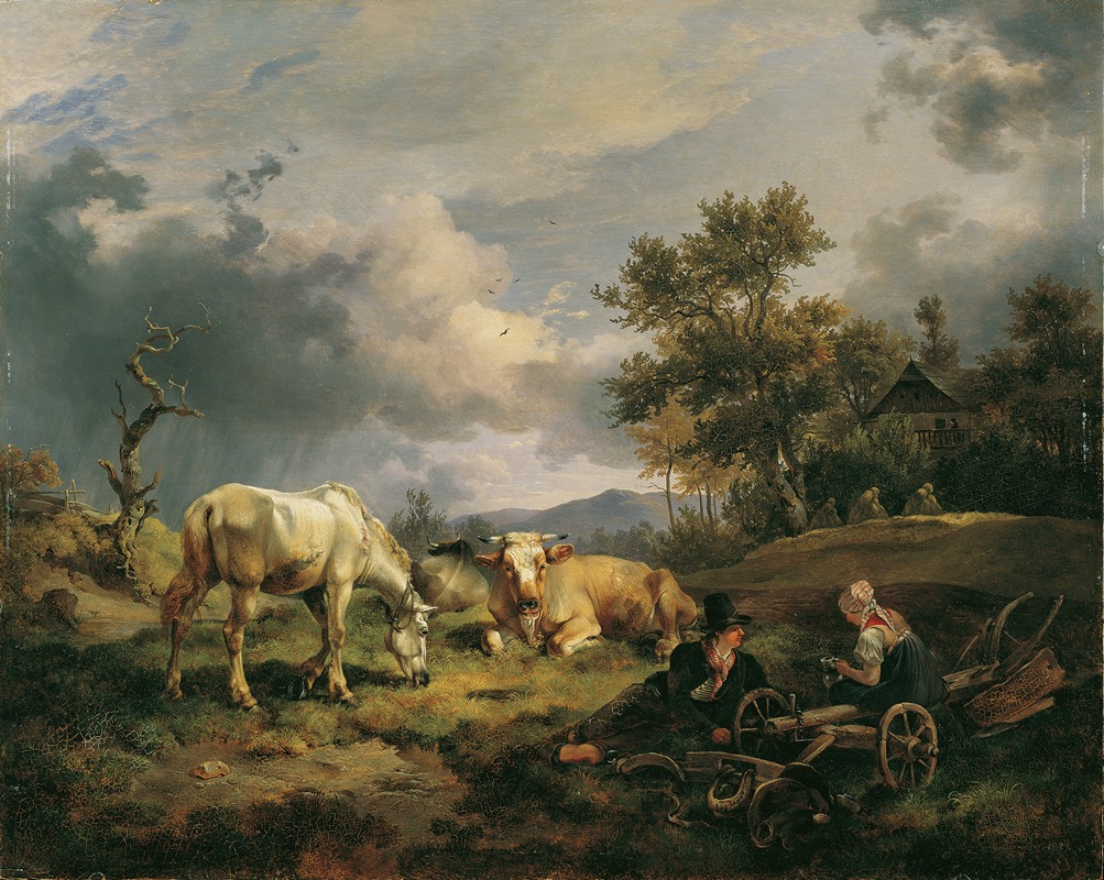 Friedrich August Matthias Gauermann - Junges Bauernpaar auf dem Feld rastend