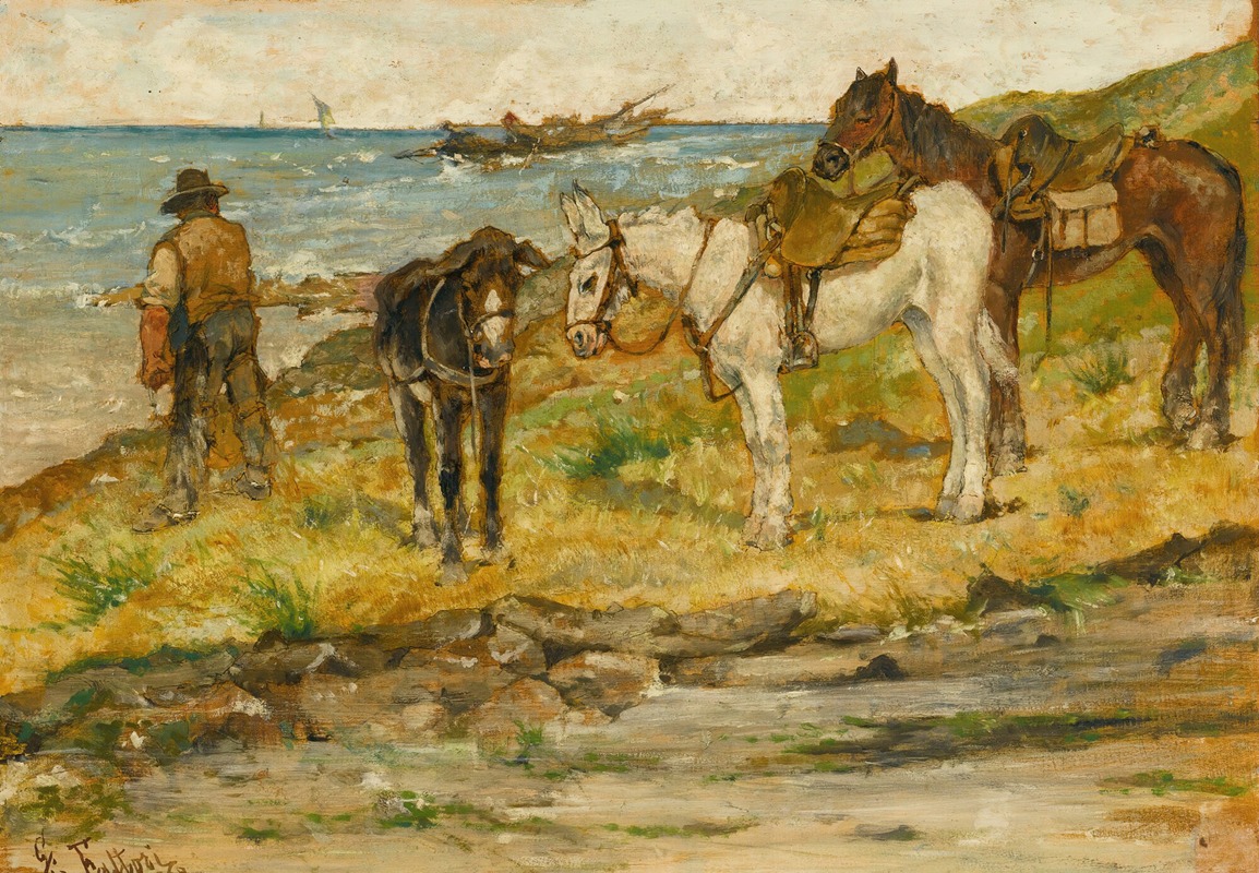 Giovanni Fattori - Paesaggio Con Cavalli 