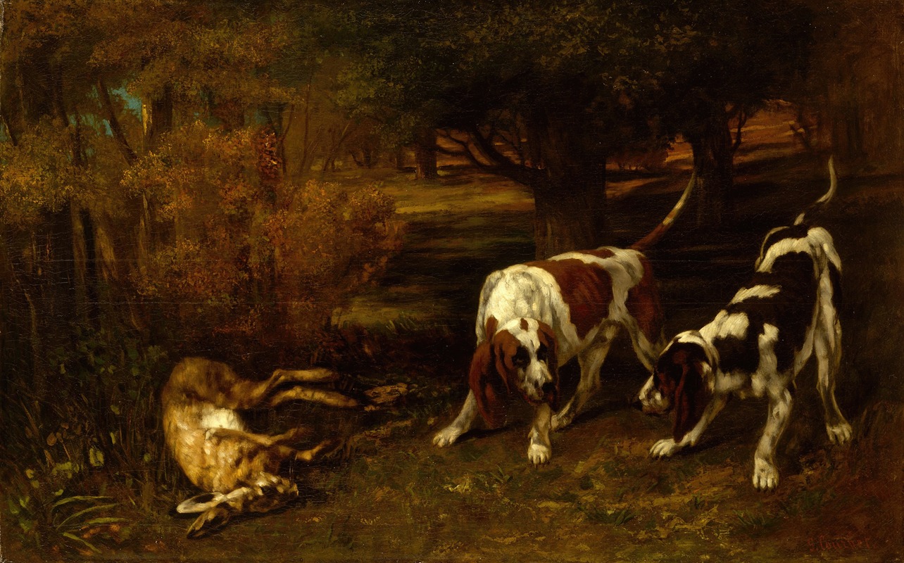 Gustave Courbet - Hunting Dogs with Dead Hare