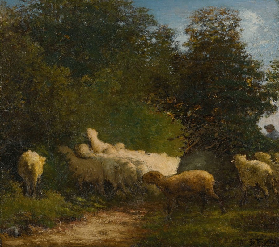 Jean-François Millet - Sheep Grazing Along A Hedgerow