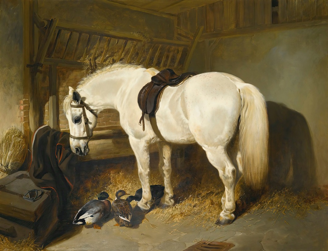 John Frederick Herring Snr. - A Grey Pony In A Stable With Ducks