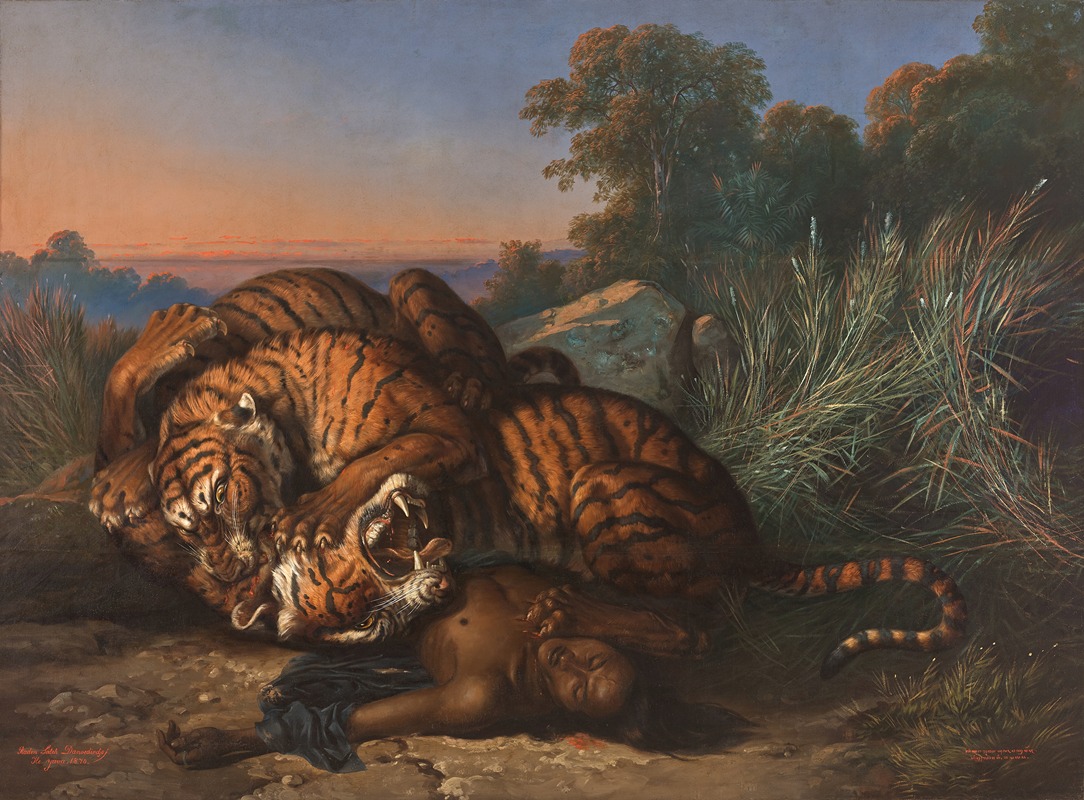 Raden Saleh - Kämpfende Tiger