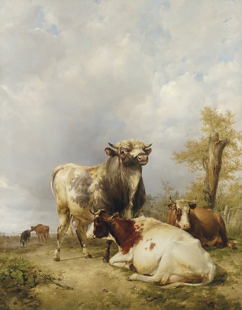 Thomas Sidney Cooper - A Bull and Cows in a Landscape