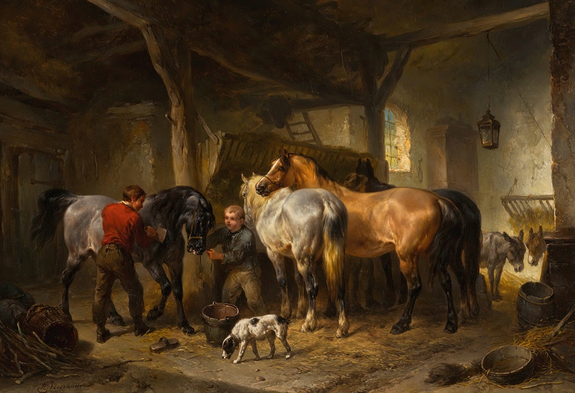 Wouterus Verschuur - Horses In A Stable