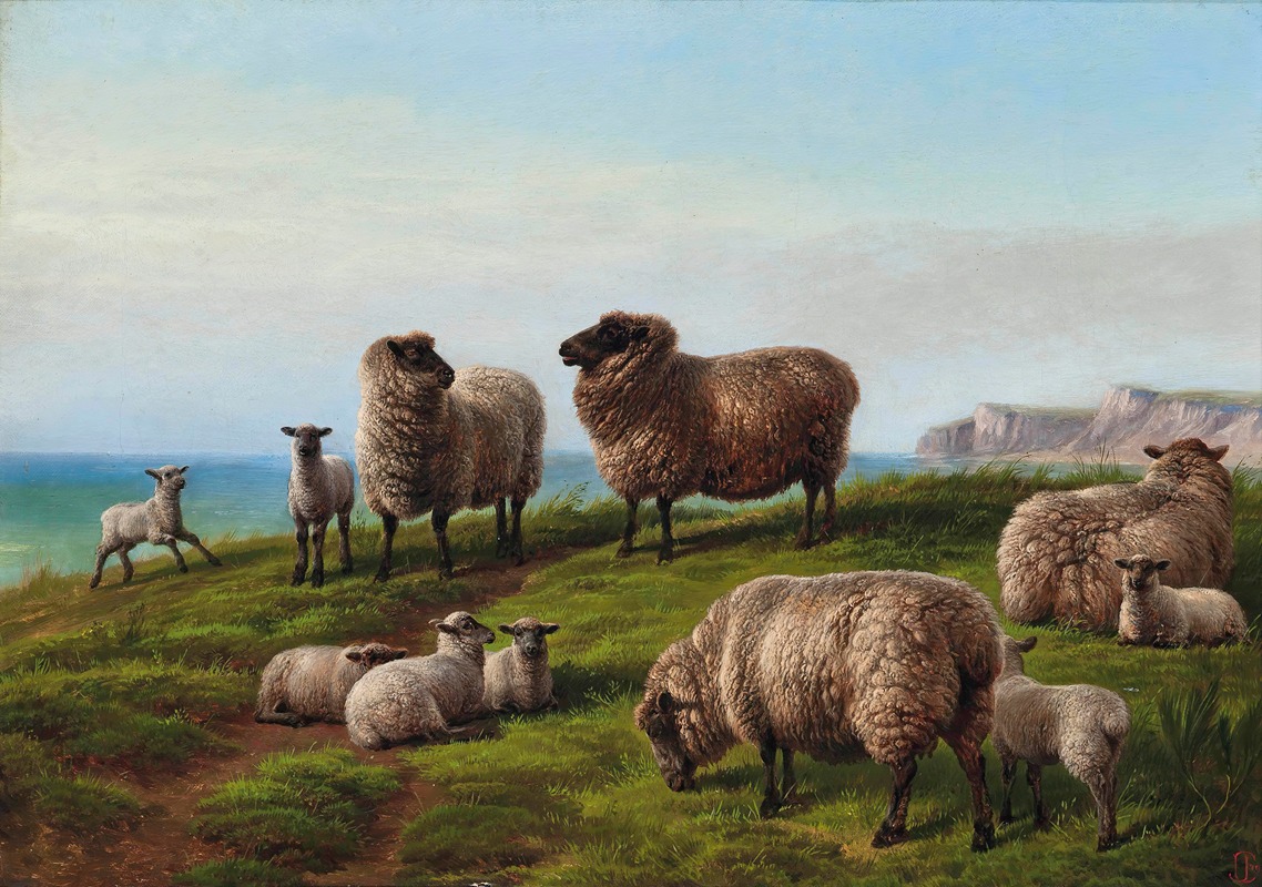 Charles Jones - Sheep grazing on a headland