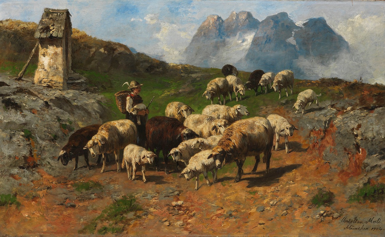 Christian Friedrich Mali - Hirtenjunge mit Schafen im Gebirge