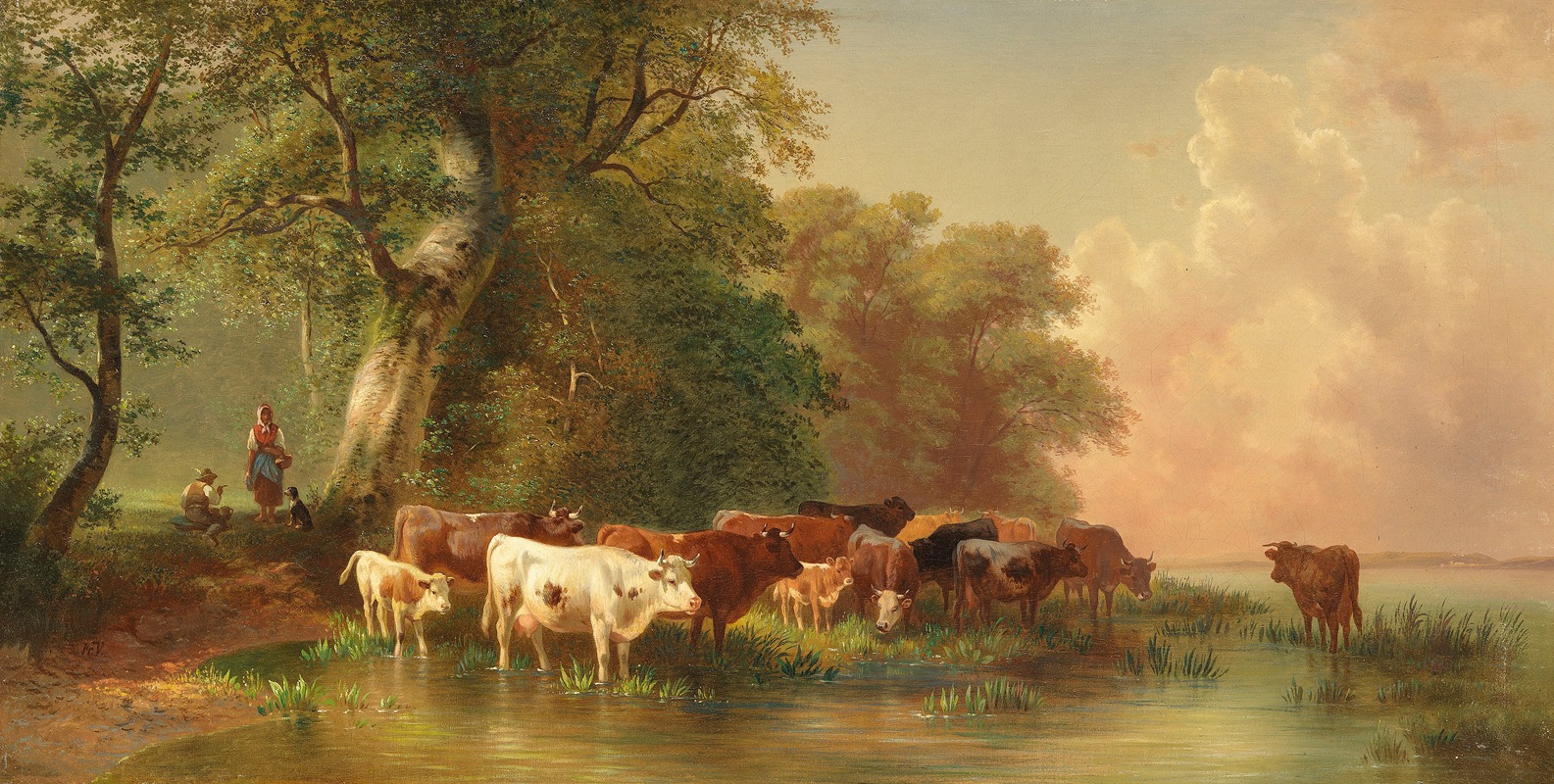 Friedrich Voltz - Mittagsrast des Viehhirten am Seeufer