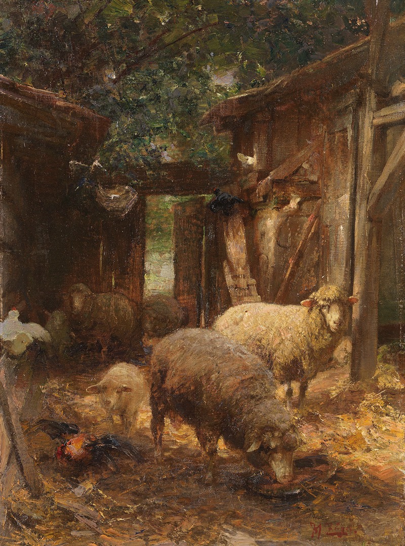 Heinrich Von Zügel - Schafe und Lämmer beim Hühnerstall