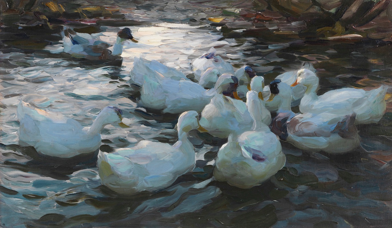 Alexander Koester - Elf Enten im Wasser