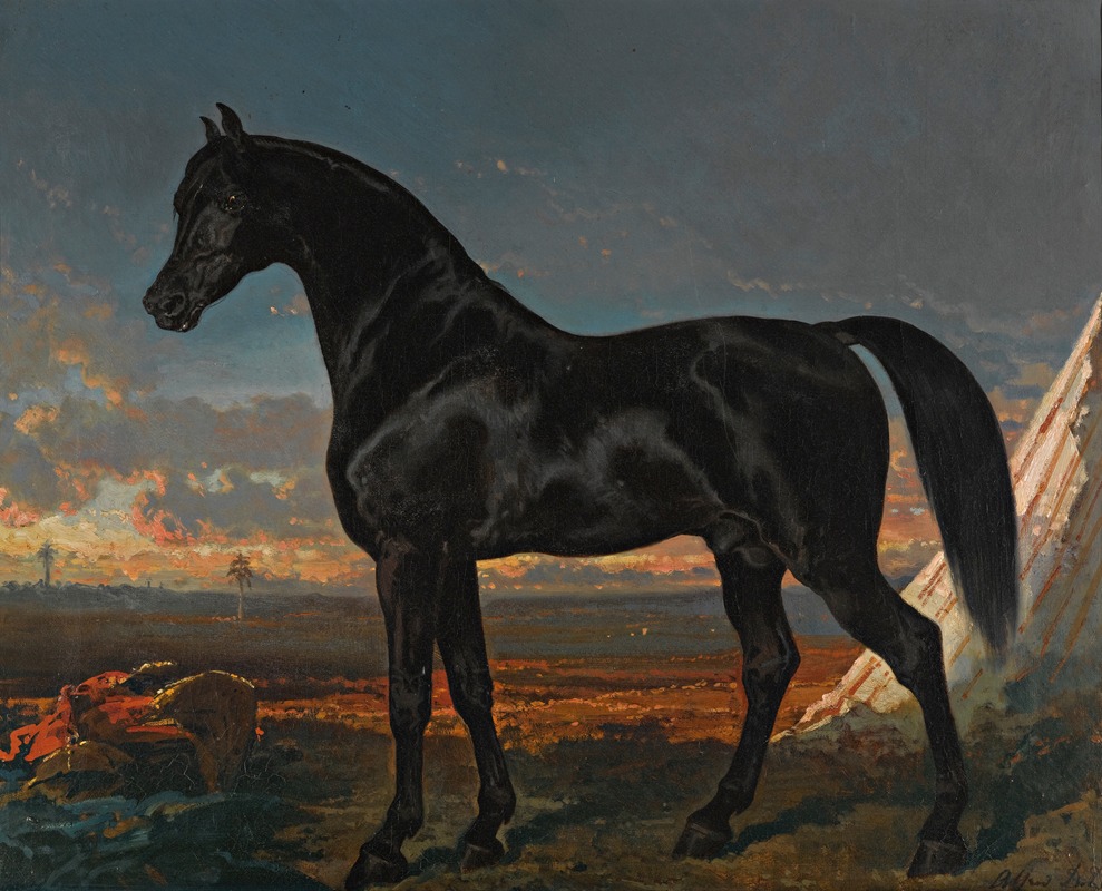 Alfred De Dreux - Cheval Noir Au Palmier