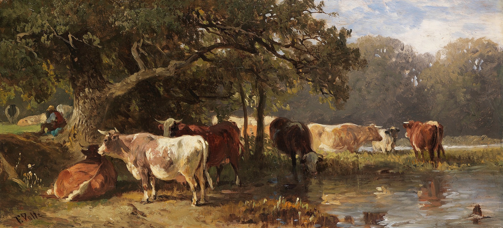 Friedrich Voltz - Kühe an einem See
