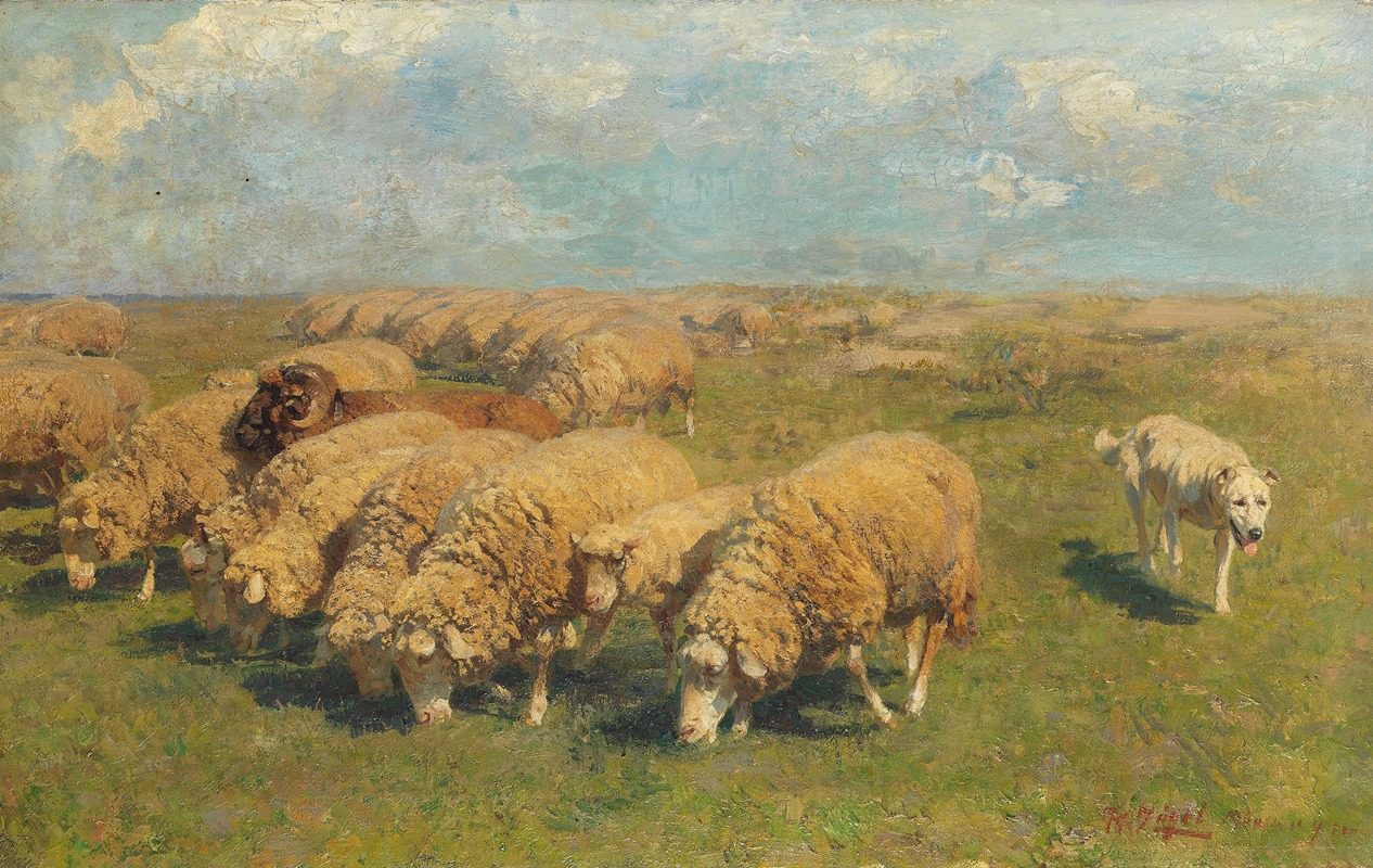 Heinrich Von Zügel - Schafherde mit Hütehund auf der Weide