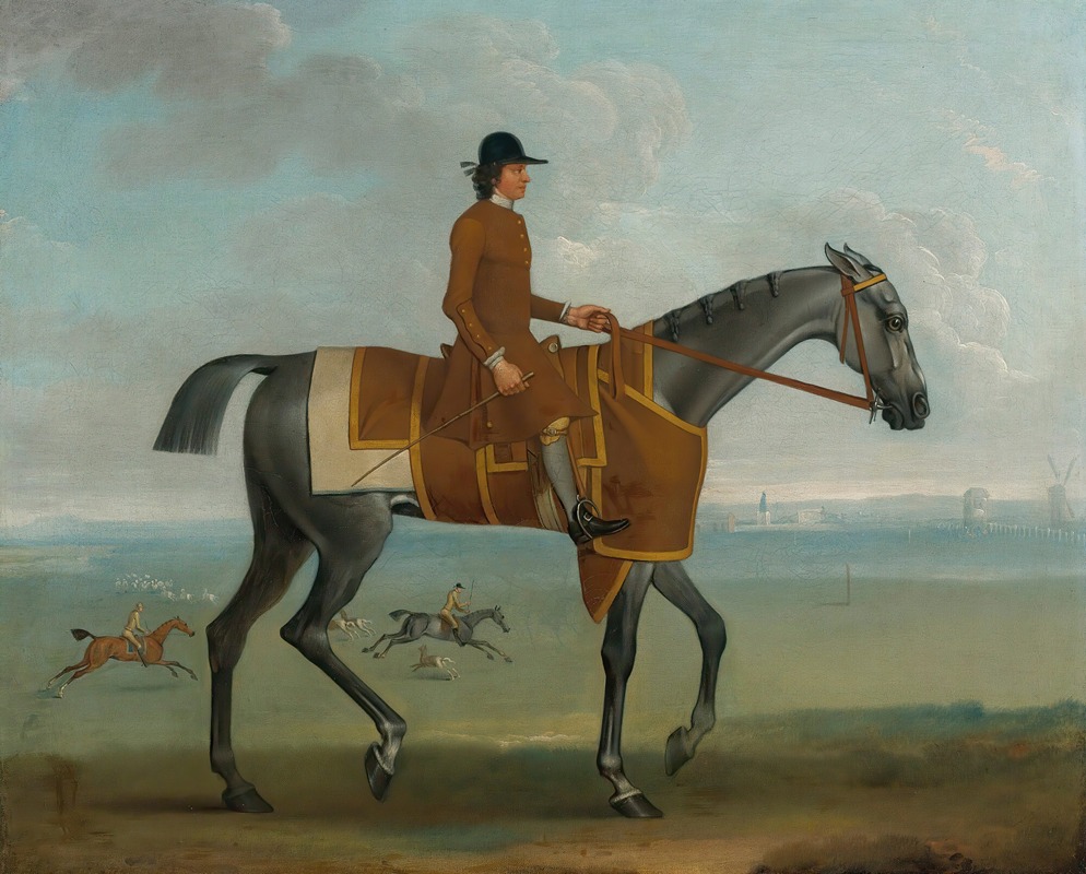 James Seymour - A Grey Racehorse With A Jockey Up Exercising On Newmarket Heath