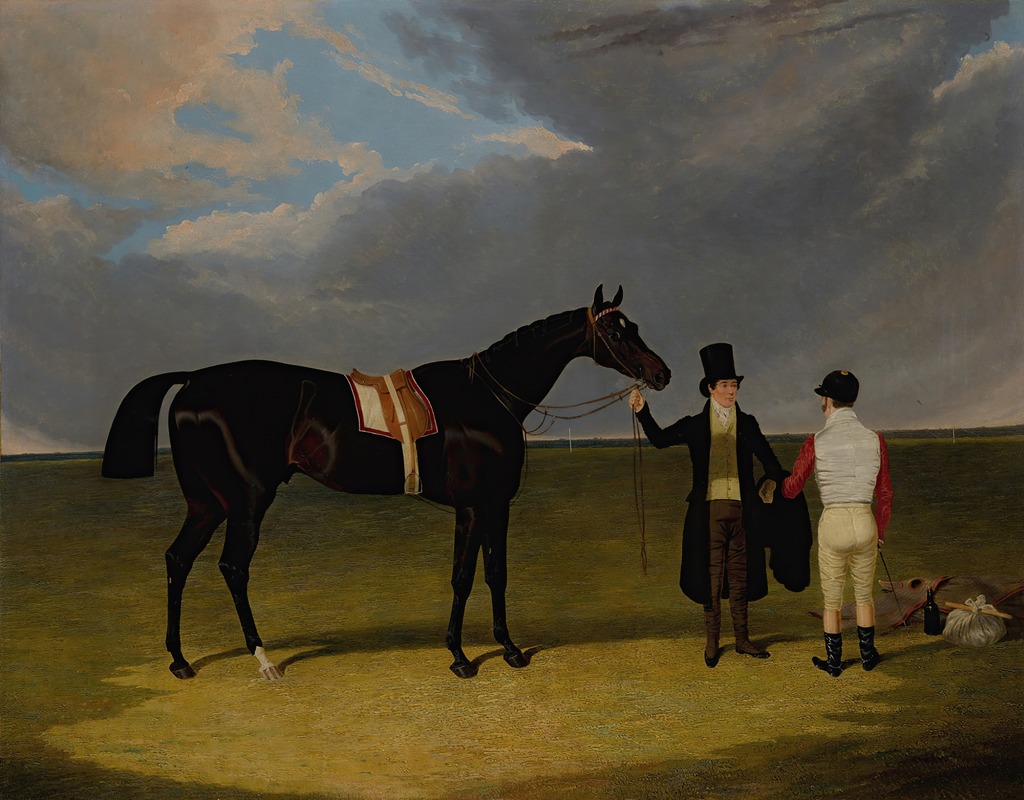 John Frederick Herring Snr. - Mr. Wagstaff’s The Saddler with Jockey and Trainer at Doncaster