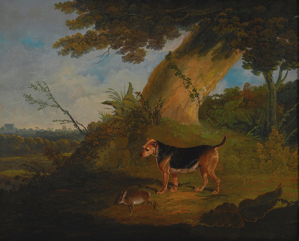 John Frederick Herring Snr. - Black and tan terrier with a retrieved rabbit