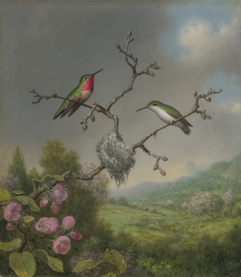 Martin Johnson Heade - Hummingbirds and apple blossoms