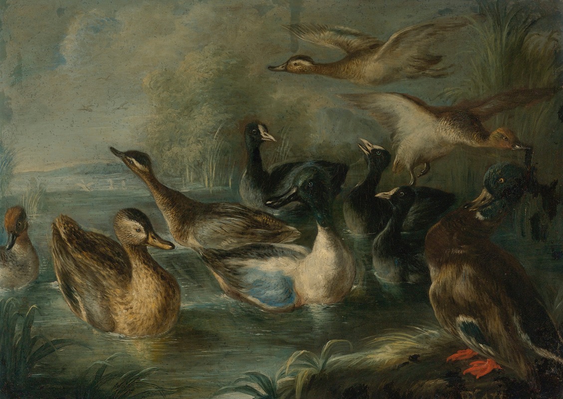 Neapolitan School - Ducks on the pond