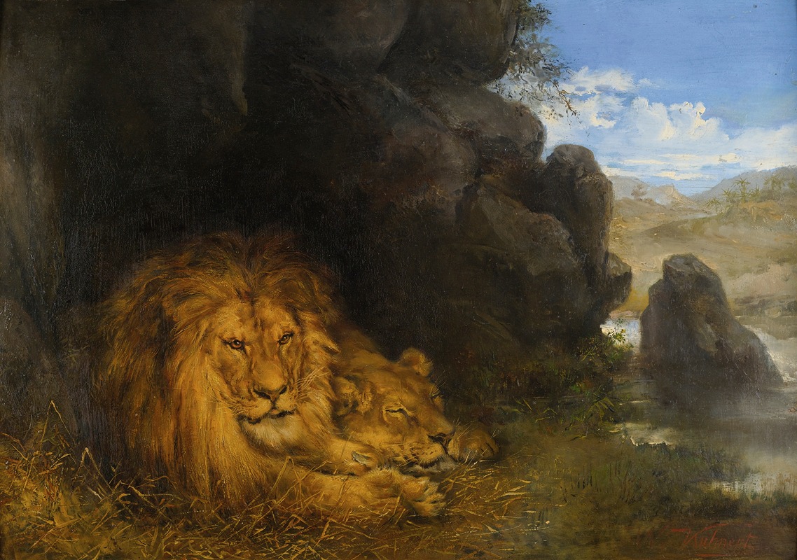 Wilhelm Kuhnert - Two lions in a cave