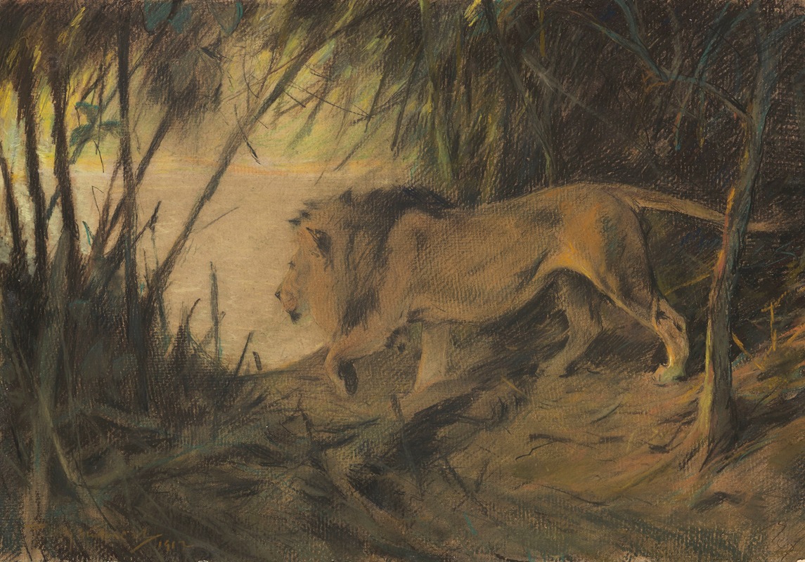 Wilhelm Kuhnert - Löwe, zum Flusse ziehend
