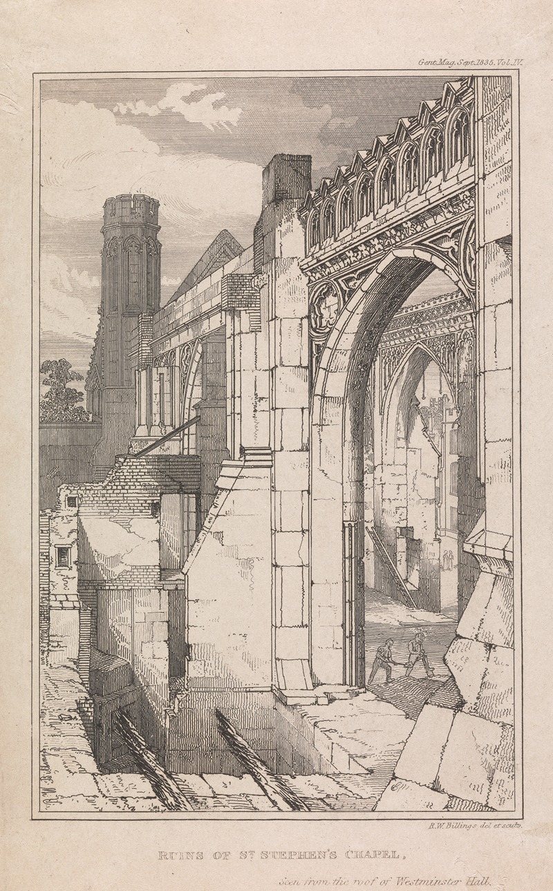 Robert William Billings - Ruins of St Stephen’s Chapel, Seen from the Roof of Westminster Hall