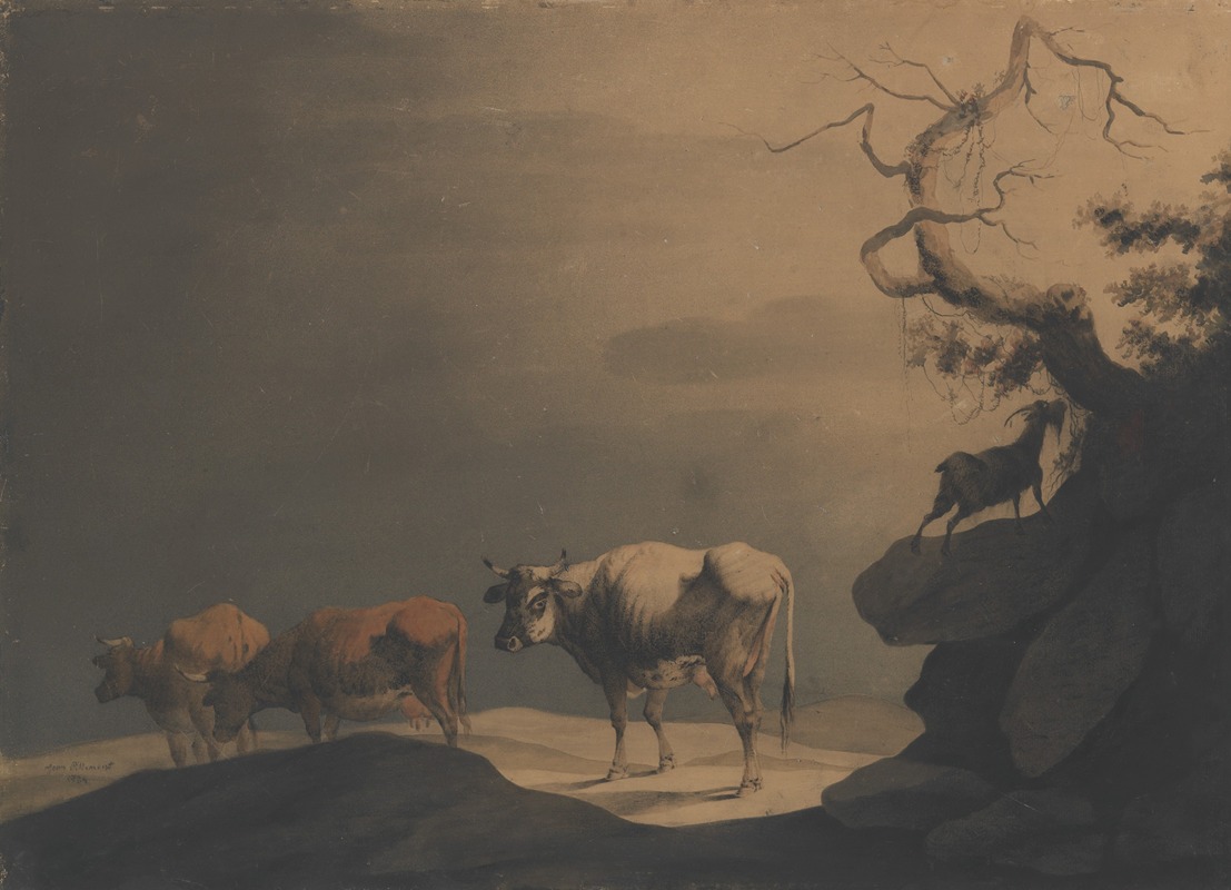 Jean-Baptiste Pillement - Cows and a Goat in a Landscape