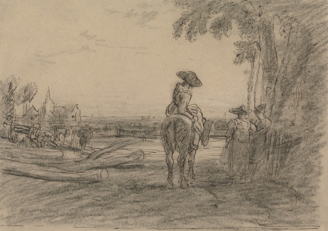 Sir Augustus Wall Callcott - Woman on a Horse with Two Standing Women Overlooking a Landscape