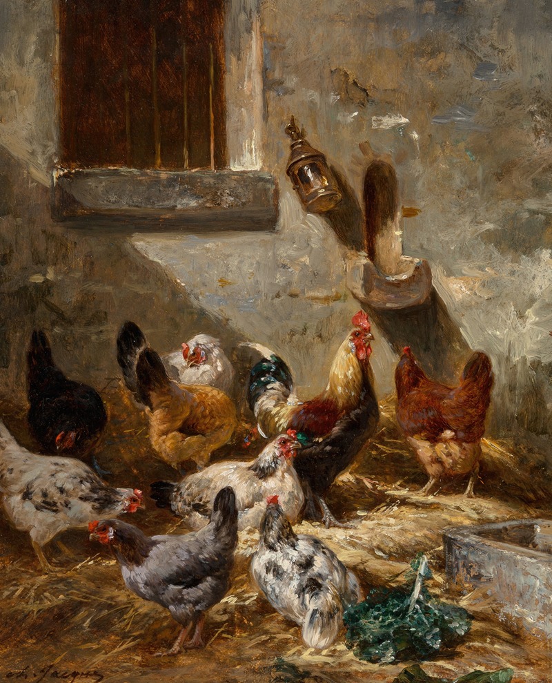 Charles Emile Jacque - Coq et poules dans la basse-cour