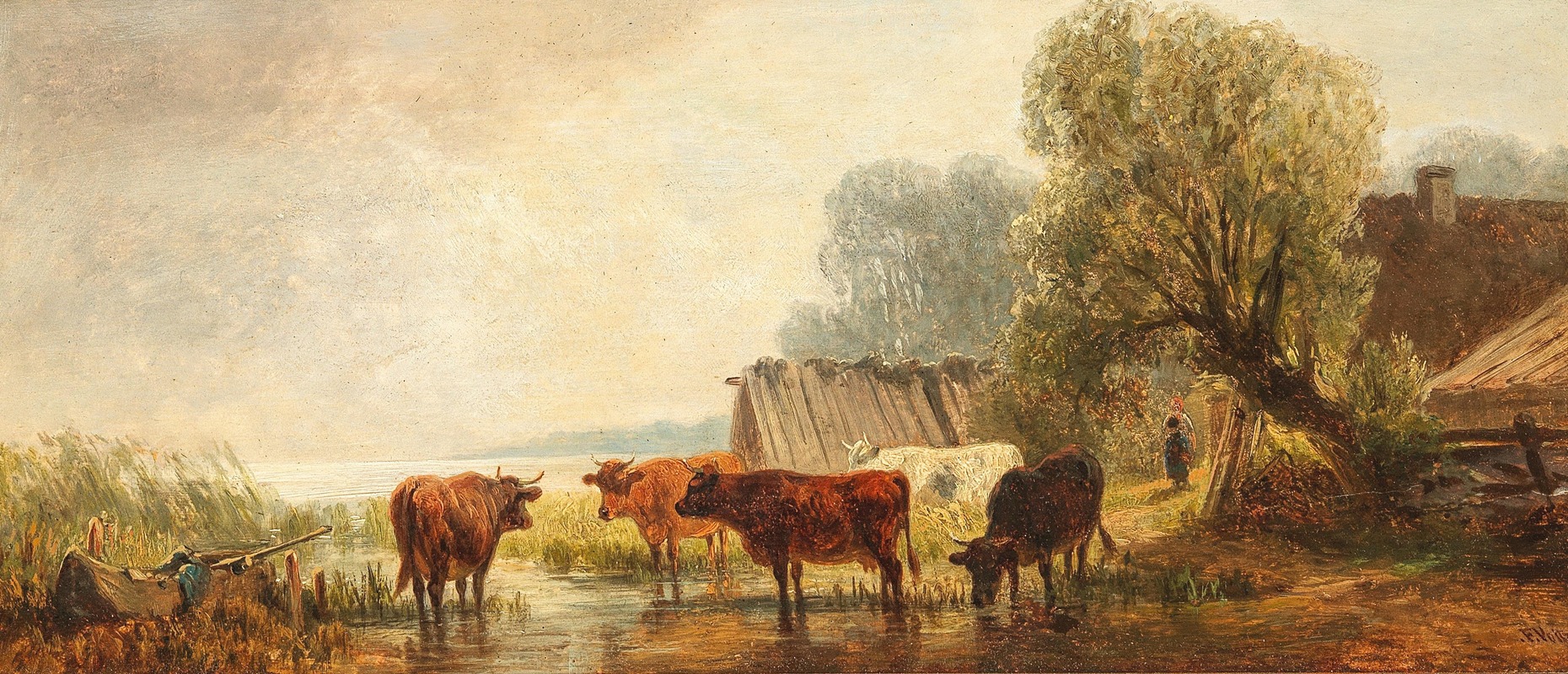 Friedrich Voltz - Rinderherde am Wasser
