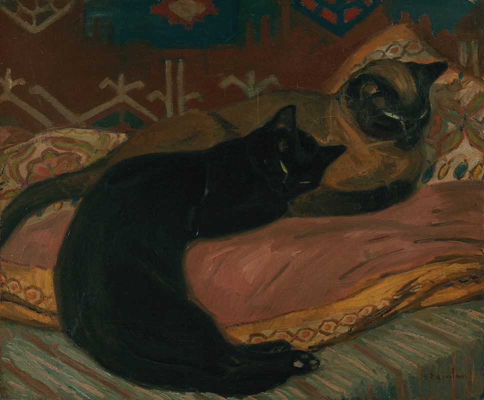 Théophile Alexandre Steinlen - Deux chats couchés sur un canapé