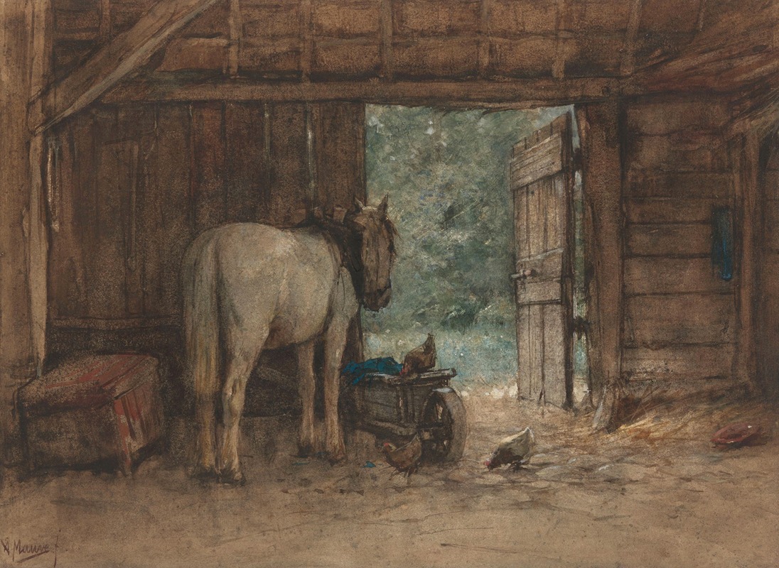 Anton Mauve - Paard in een stal bij een open staldeur