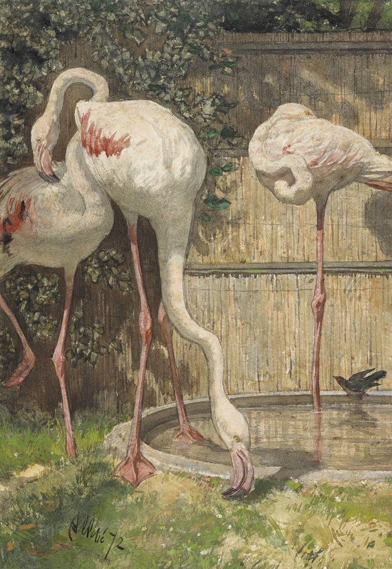 August Allebé - Three Flamingos near a Basin