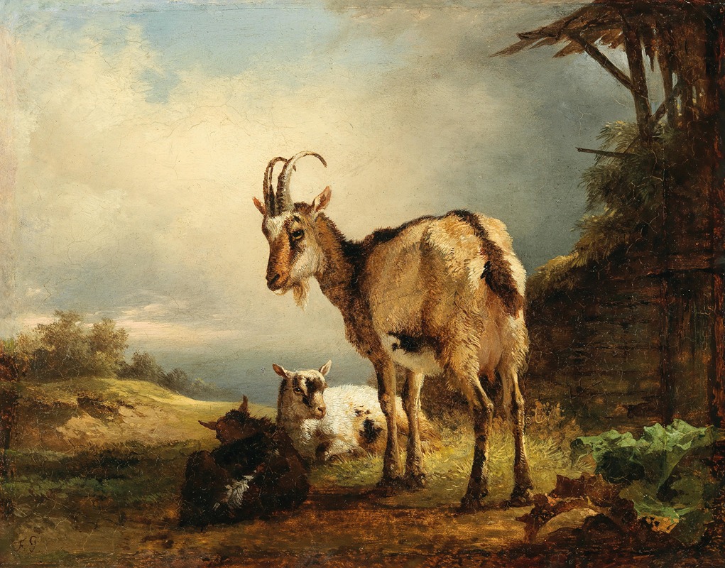 Friedrich August Matthias Gauermann - A Goat with two Kids