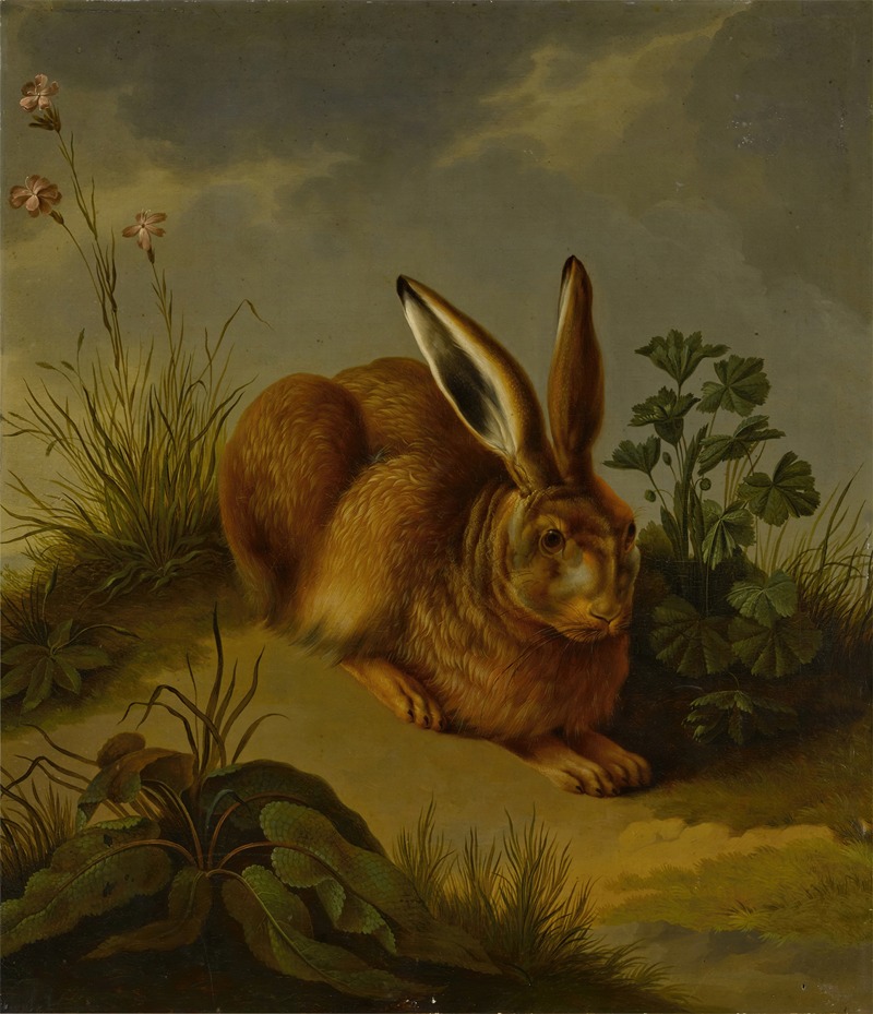 German School - A hare among plants and grasses