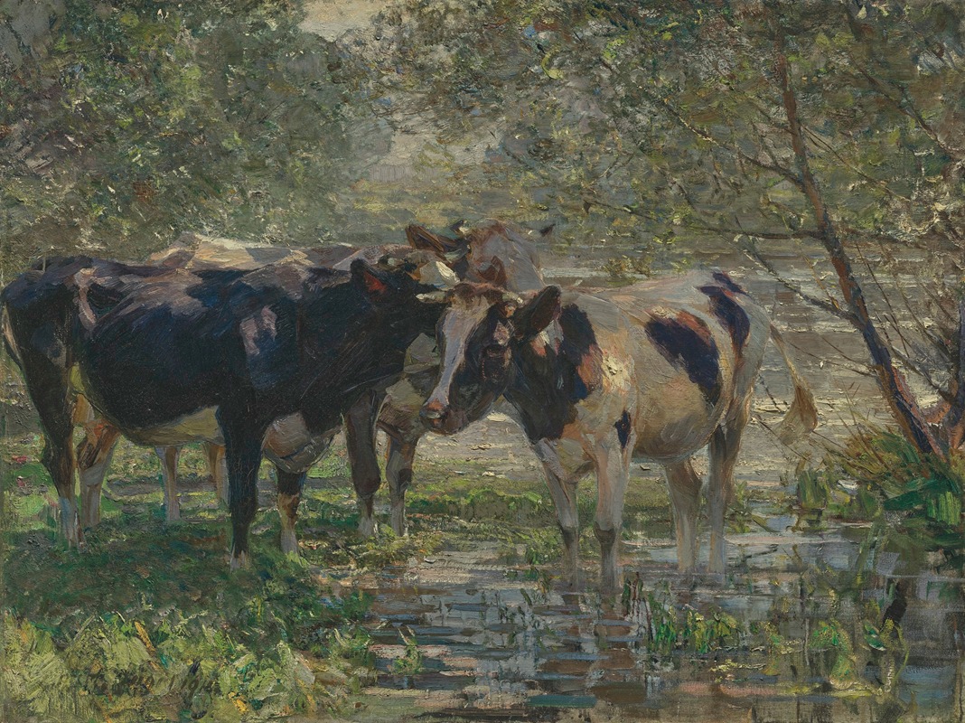 Heinrich Von Zügel - Drei Kühe am Bach (Three cows by a river)