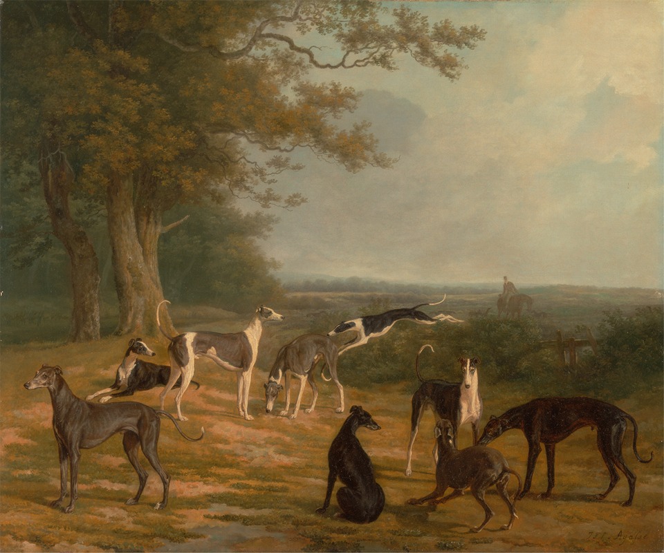 Jacques-Laurent Agasse - Nine Greyhounds in a Landscape