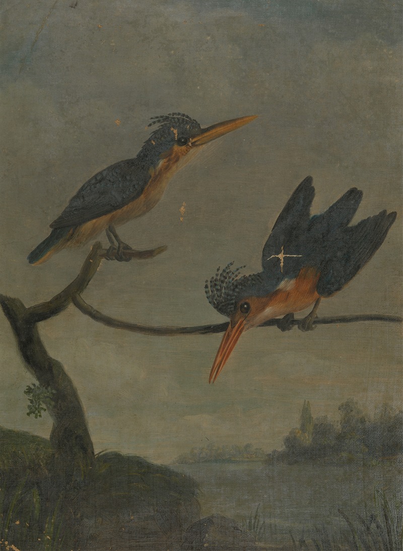James Sowerby - Two Kingfishers beside a Lake